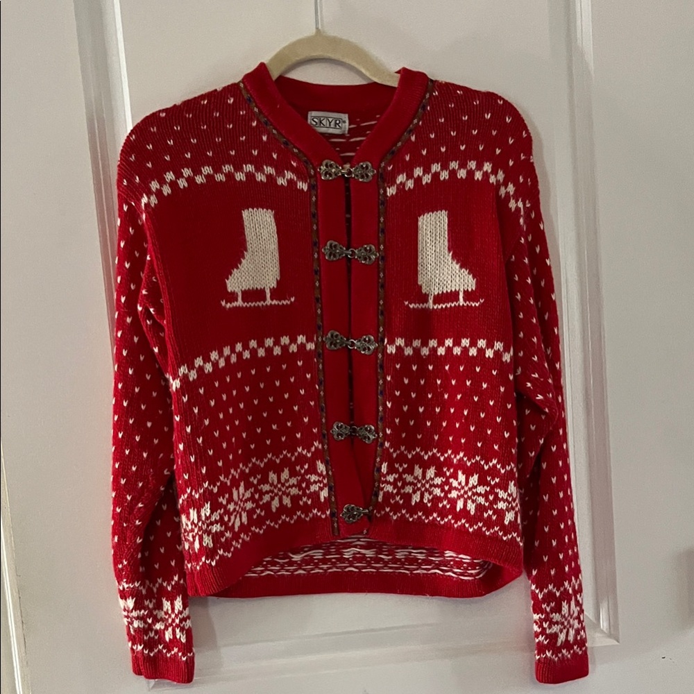 Skyr Red Cardigan with White Skate Motif